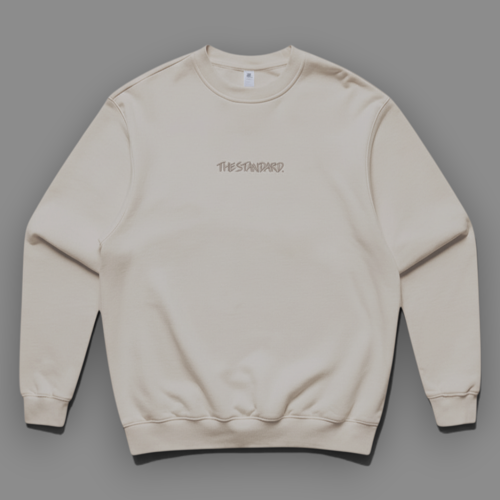 area 609 The Standard Crew heavyweight ecru cotton blend sweatshirt with relaxed fit and sand embroidery