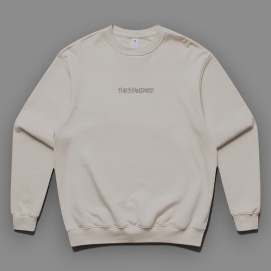 area 609 The Standard Crew heavyweight ecru cotton blend sweatshirt with relaxed fit and sand embroidery