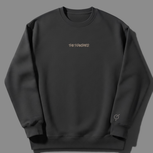 area 609 The Standard Faded Crew sweatshirt in coal grey midweight cotton blend with sand embroidery details