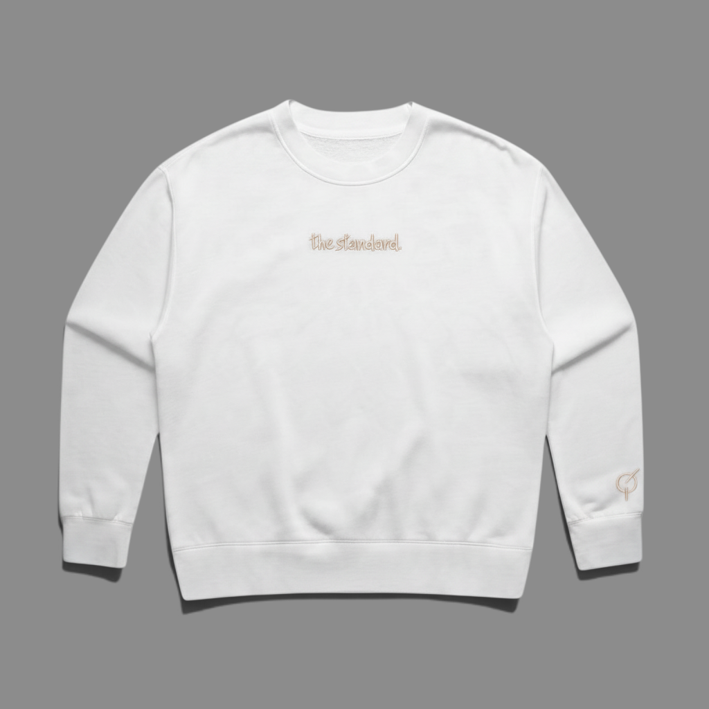area 609 The Standard faded smoke crewneck sweatshirt in midweight cotton blend with chest and sleeve embroidery