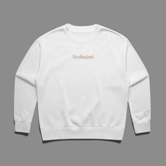 area 609 The Standard faded smoke crewneck sweatshirt in midweight cotton blend with chest and sleeve embroidery