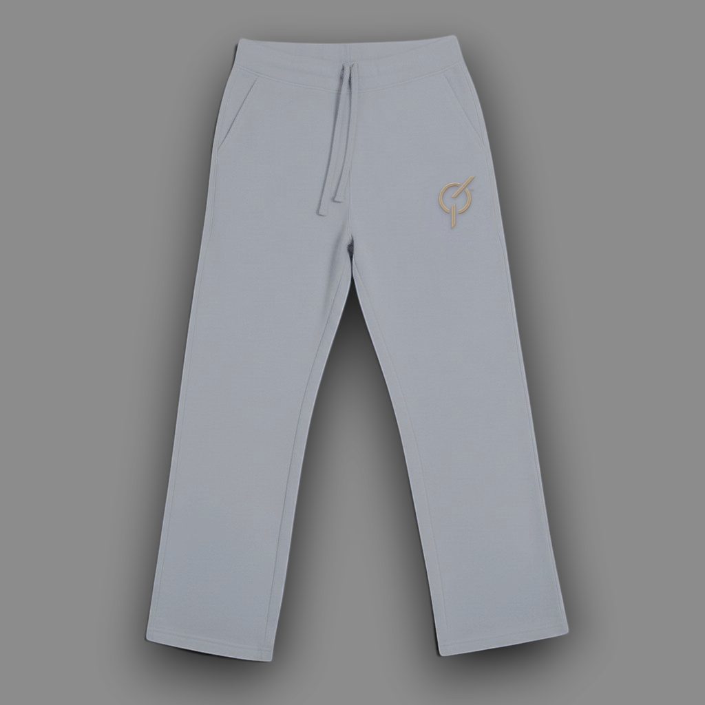 area 609 The Preservation Terry Pant in mineral blue with an elastic drawstring waist and embroidered logo detail.