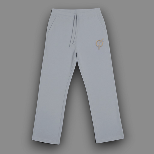 area 609 The Preservation Terry Pant in mineral blue with an elastic drawstring waist and embroidered logo detail.