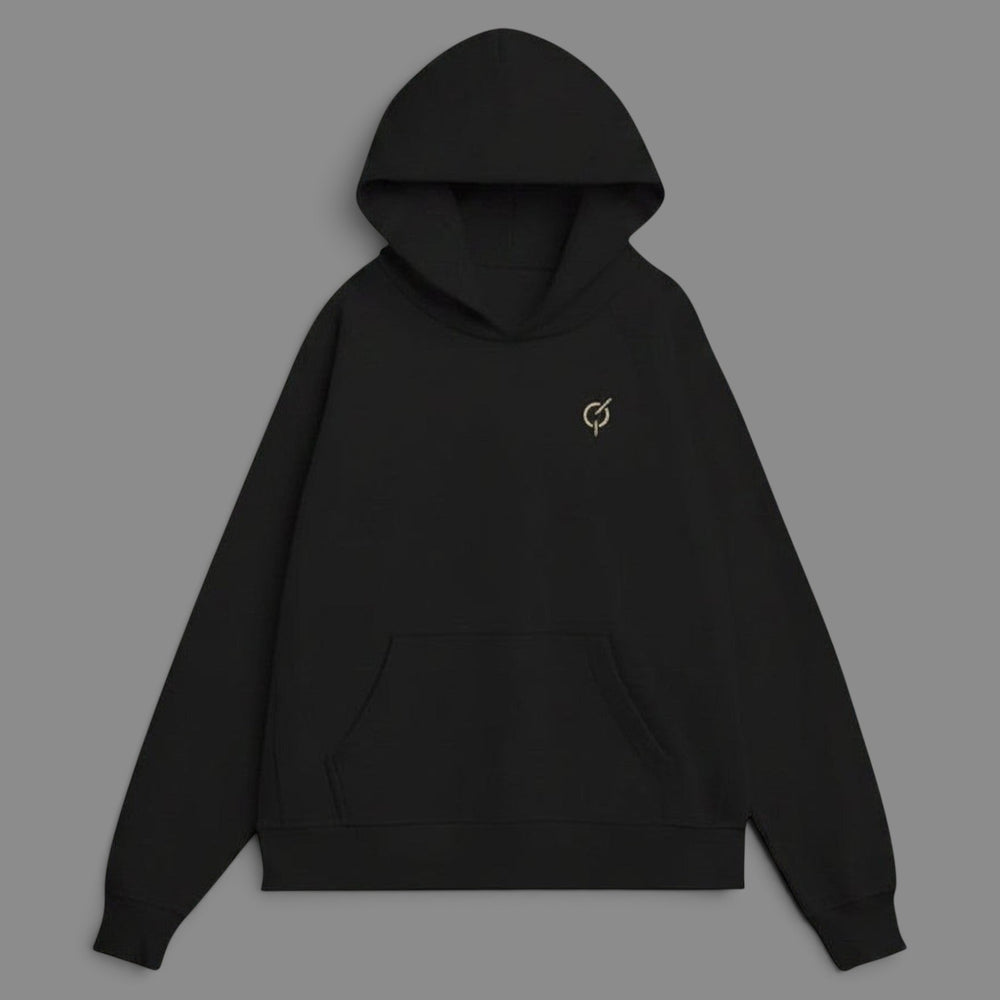 area 609 The Founders Hoodie in black heavyweight organic French terry cotton with a relaxed fit and cross-front hood.