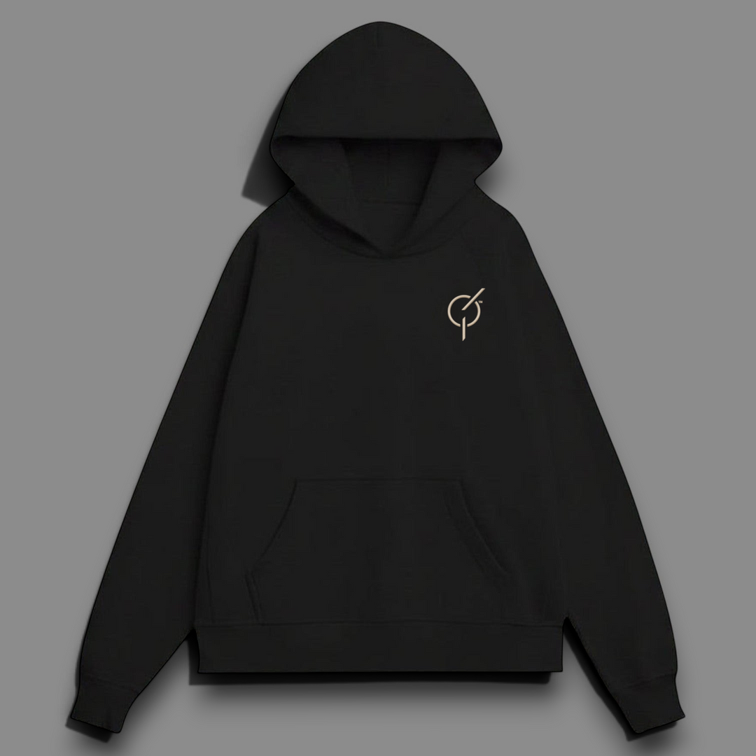 area 609 The Founders Hoodie in black heavyweight organic French terry cotton with a relaxed fit and cross-front hood.