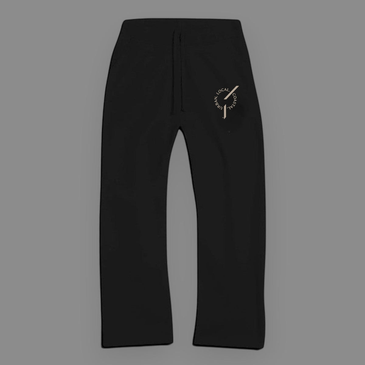 area 609 black organic cotton French terry wide leg pants with signature embroidery and flatlock stitching