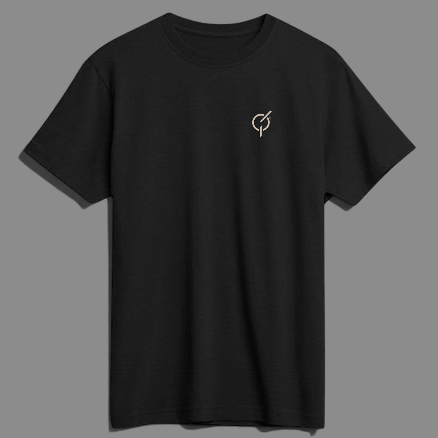 area 609 The Founders Tee in black SUPIMA cotton with a small embroidered sand-colored core emblem on the chest.