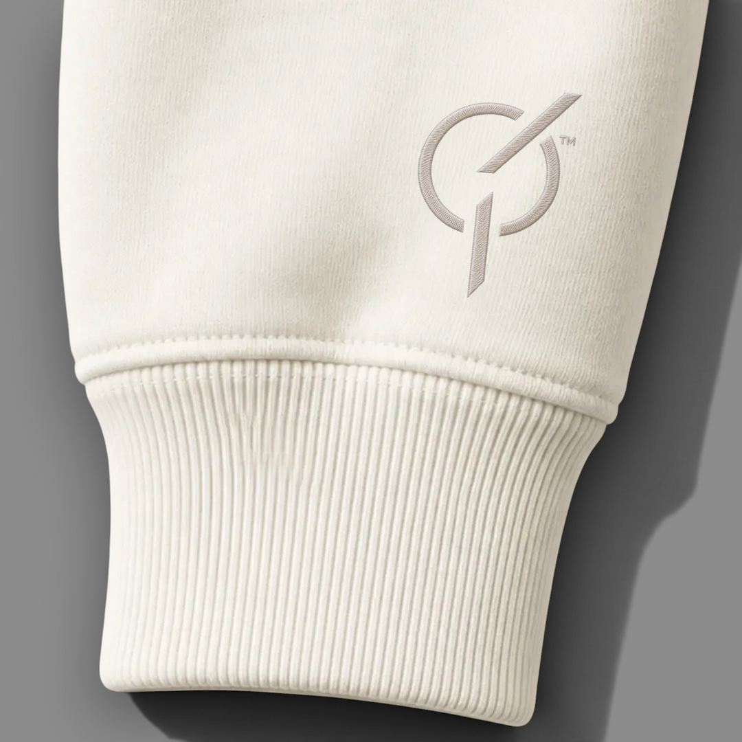 area 609 ecru cotton blend sweatshirt sleeve cuff with signature sand embroidery detail