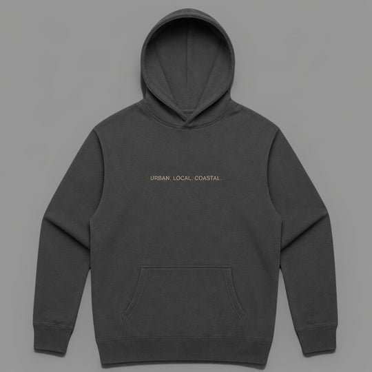 area 609 The Core Hoodie in faded black cotton-blend fleece with a kangaroo pocket and signature emblem embroidery.