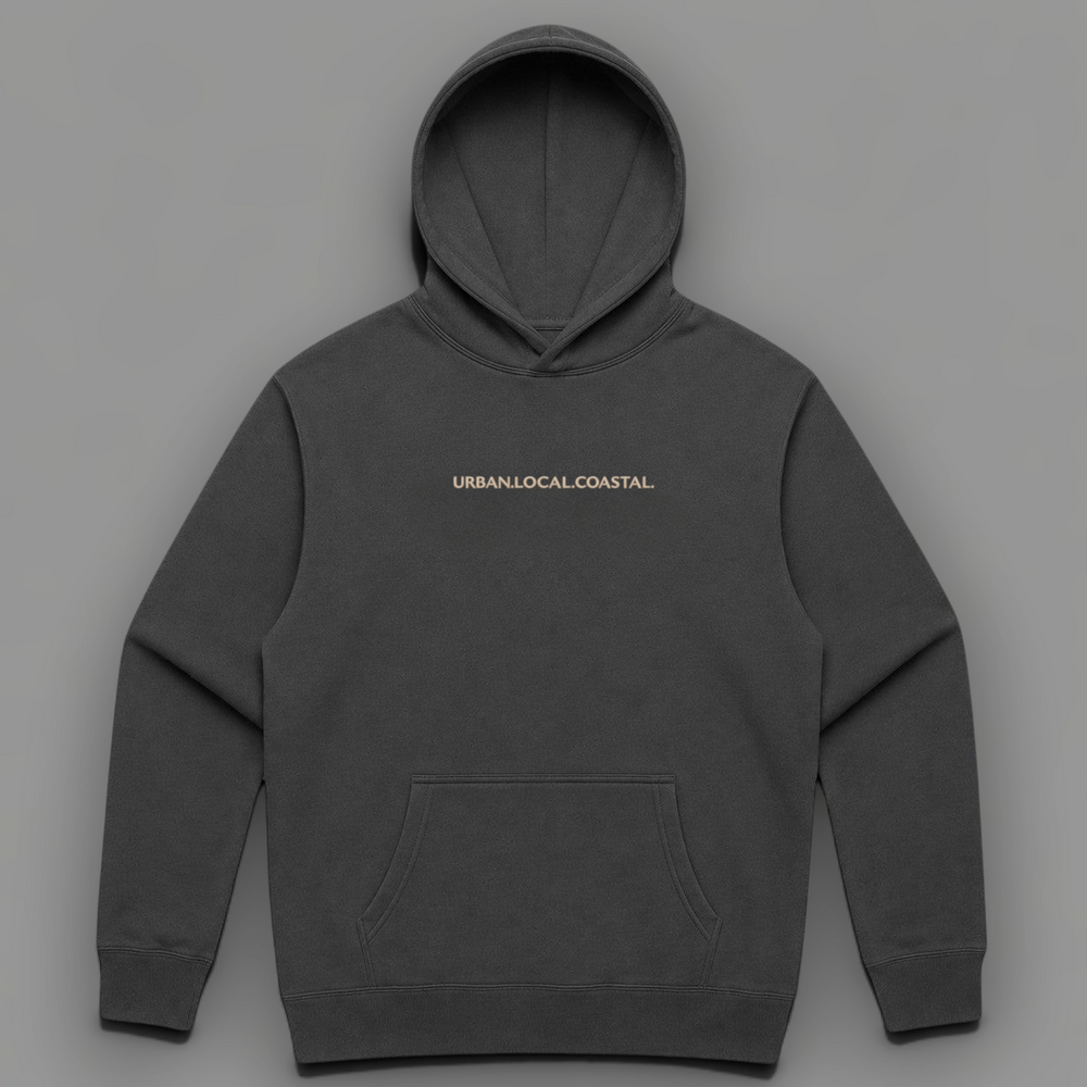 area 609 The Core Hoodie in faded black cotton-blend fleece with a kangaroo pocket and signature emblem embroidery.