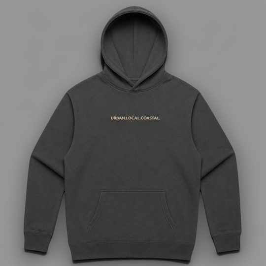 area 609 The Core Hoodie in faded black cotton-blend fleece with a kangaroo pocket and signature emblem embroidery.