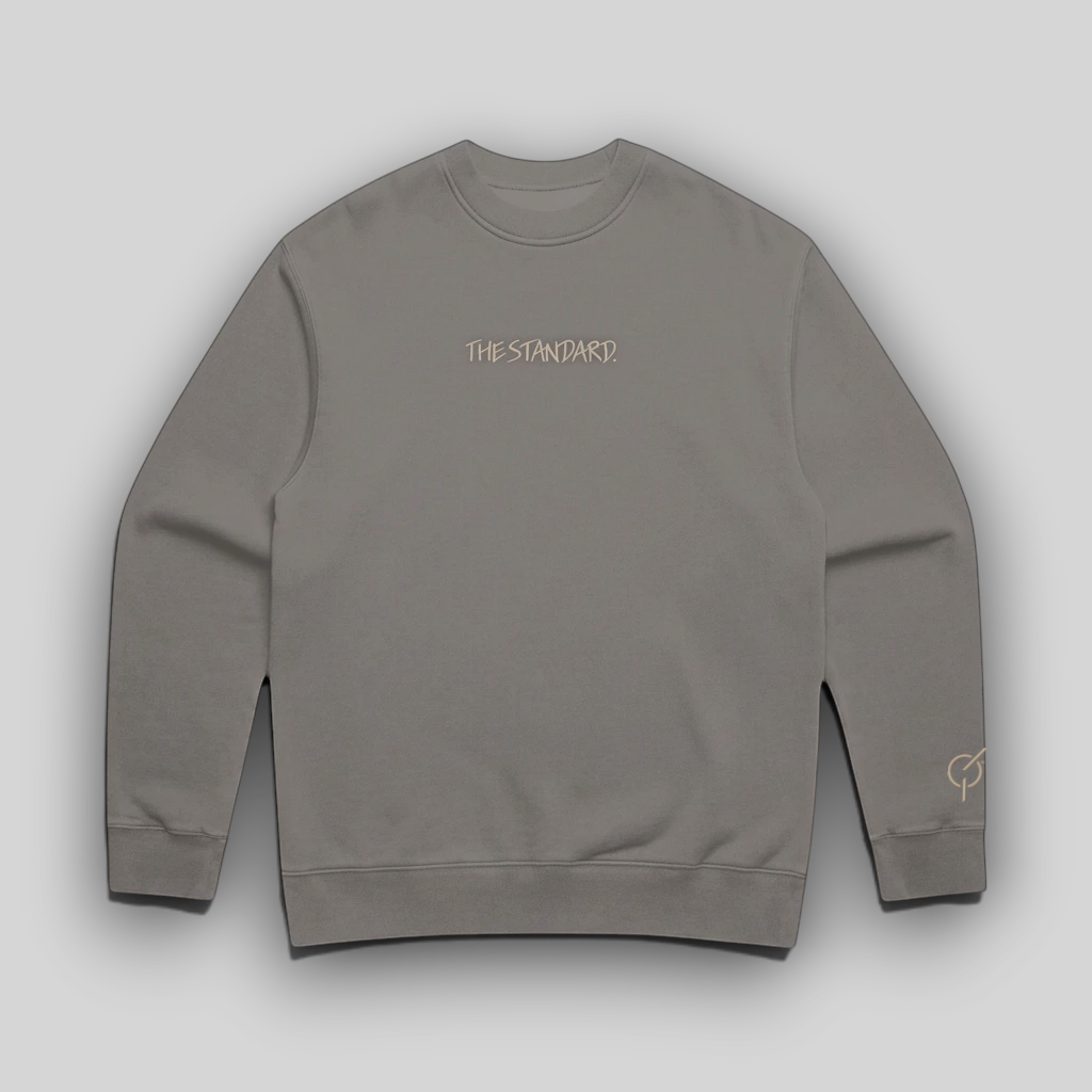 area 609 The Standard Faded Crew ash grey sweatshirt with minimalist chest embroidery
