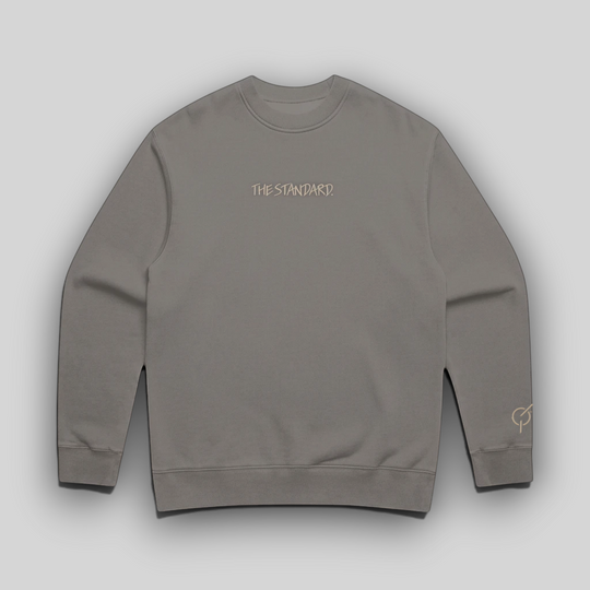 area 609 The Standard Faded Crew ash grey sweatshirt with minimalist chest embroidery