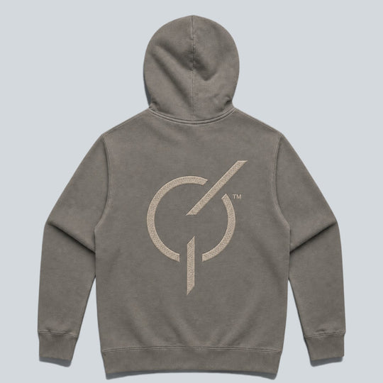area 609 The Core Hoodie in faded grey cotton-blend fleece with back signature emblem embroidery and relaxed fit