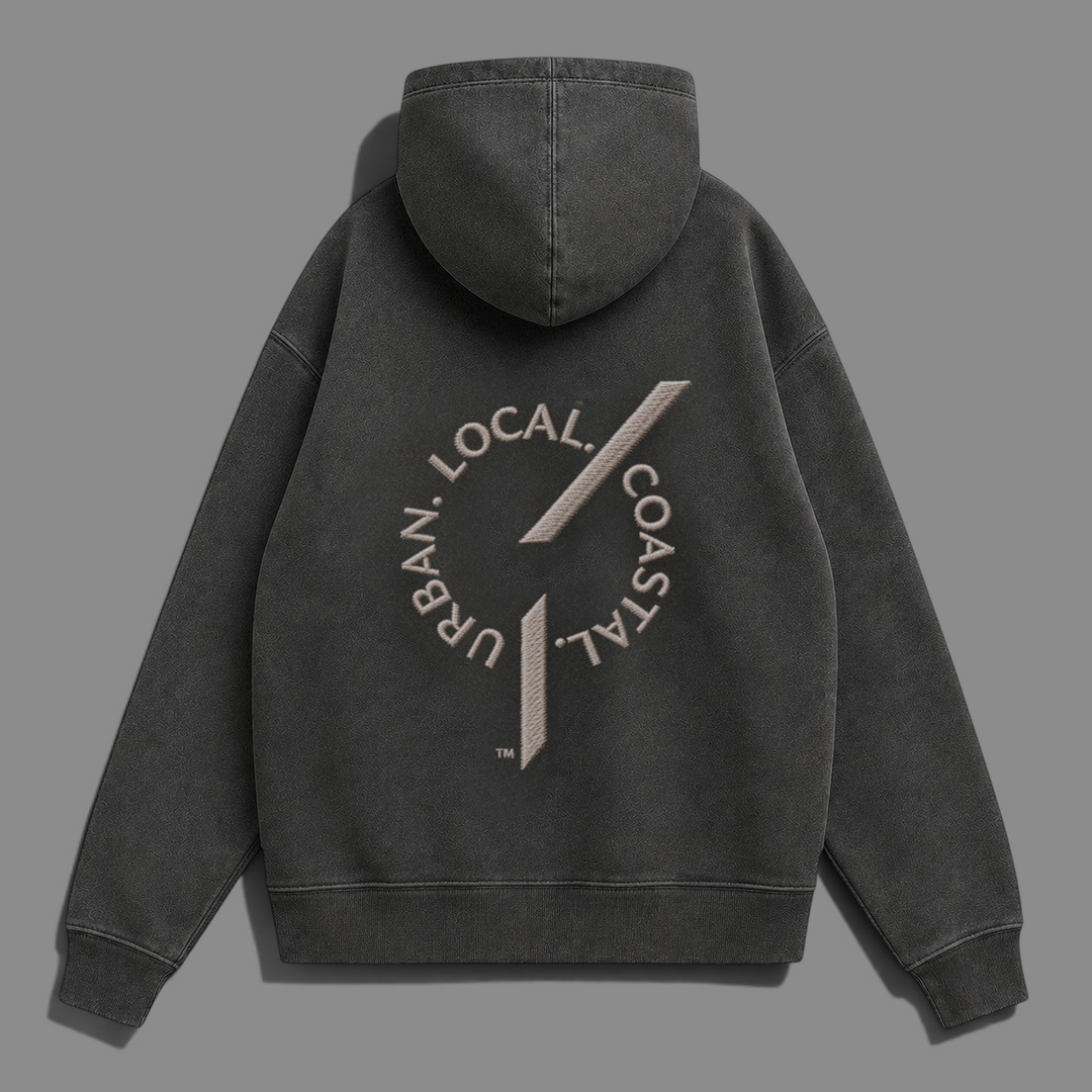 area 609 The Founders Hoodie in pigment black featuring a back embroidered logo on heavyweight fleece