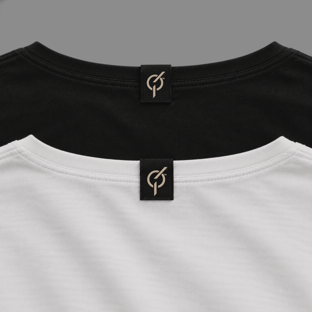 area 609 The Standard Long Sleeve Crop shirts in black and white with branded neck labels