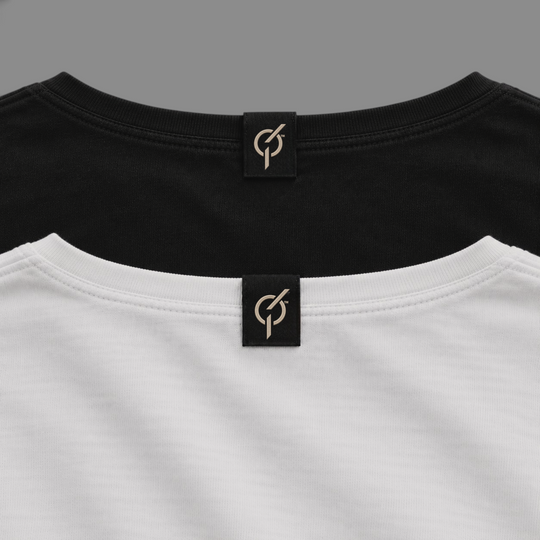 area 609 The Standard Long Sleeve Crop shirts in black and white with branded neck labels