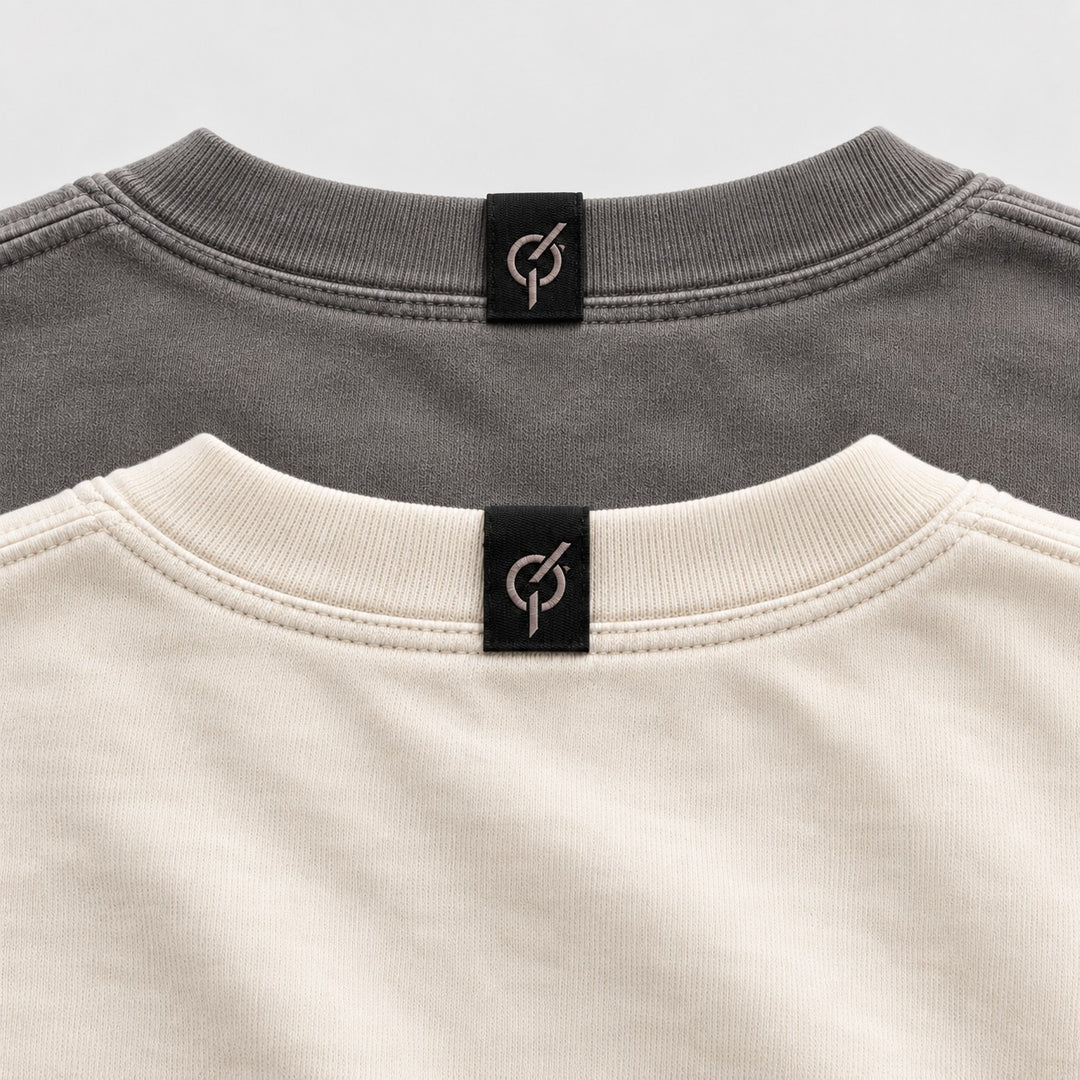 area 609 The Standard Long Sleeve Tee in charcoal and cream with a branded black neck label detail