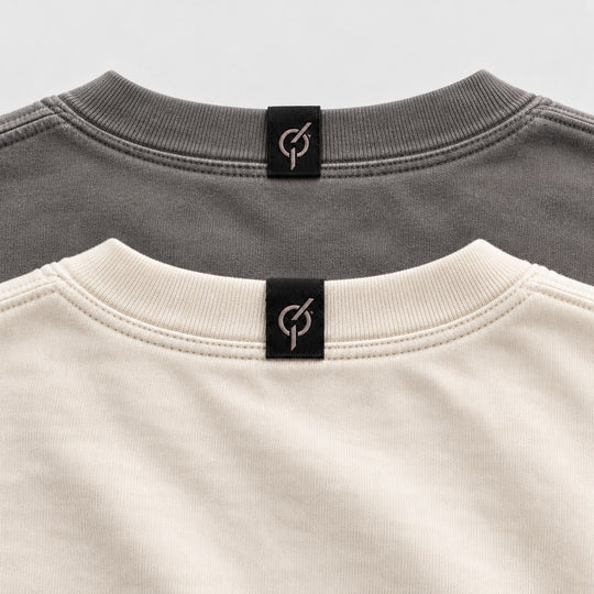 area 609 The Standard Long Sleeve Tee in charcoal and cream with a branded black neck label detail