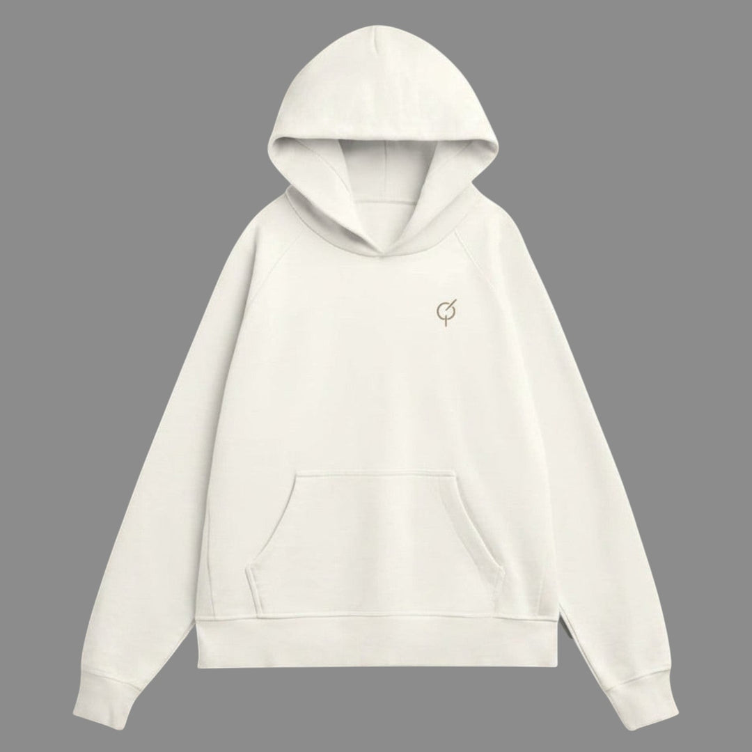 area 609 The Founders Hoodie in parchment organic French terry cotton with a relaxed fit and cross-front hood