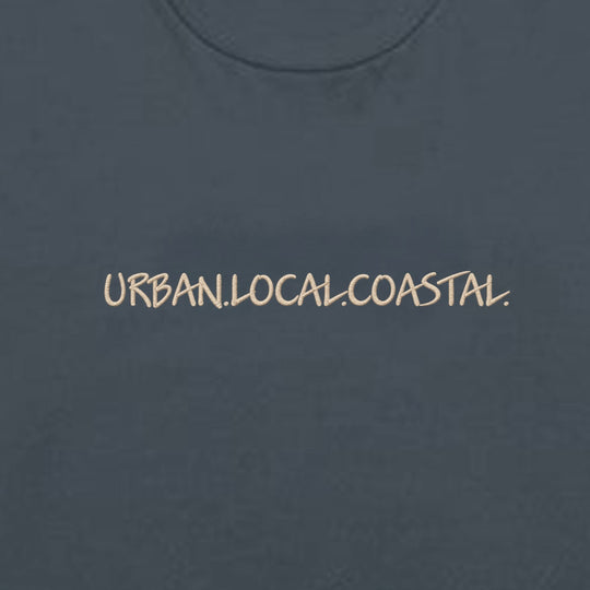 petrol blue midweight cotton t-shirt with sand colored chest embroidery URBAN.LOCAL.COASTAL.