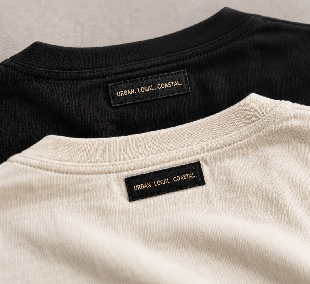 area 609 The Standard Long Sleeve Supima shirts in black and cream with interior Urban Local Coastal neck labels