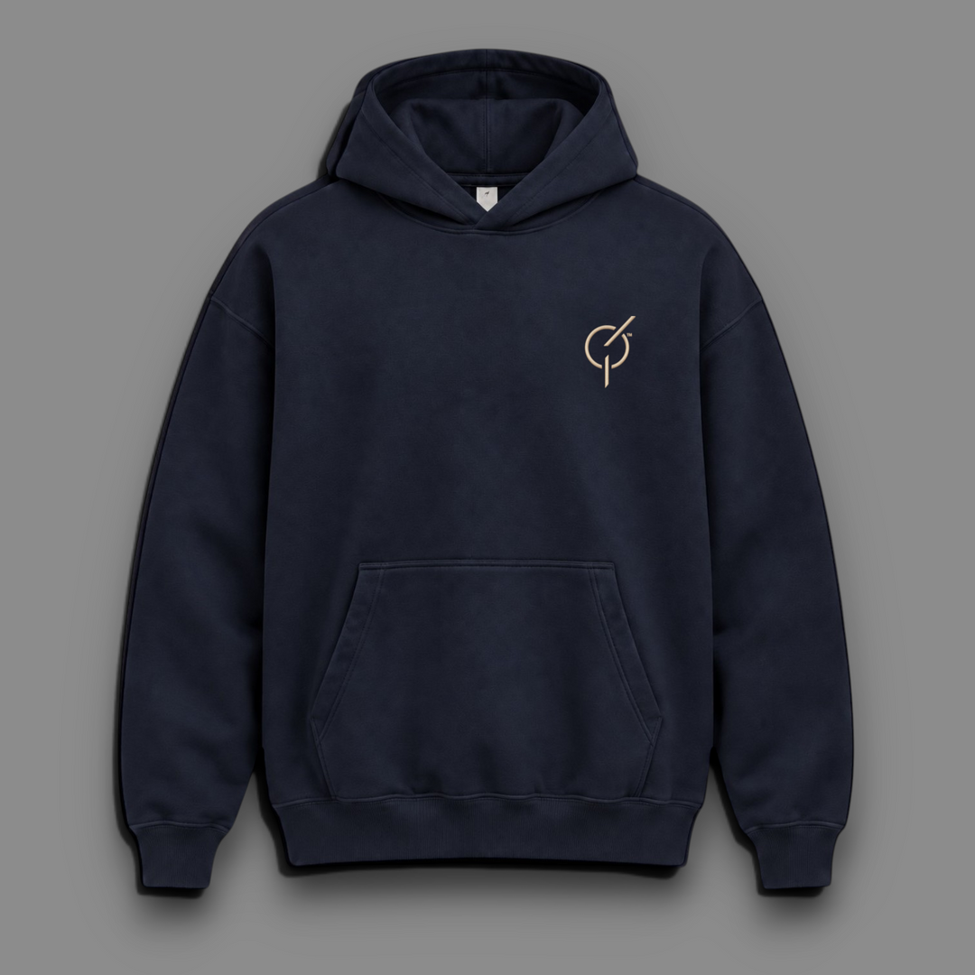 area 609 The Founders Preservation Hood in ink navy blue with a small embroidered logo on the chest and front pocket