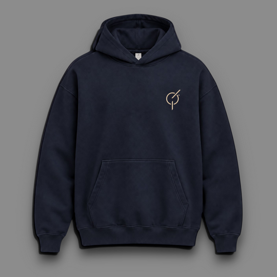 area 609 The Founders Preservation Hood in ink navy blue with a small embroidered logo on the chest and front pocket